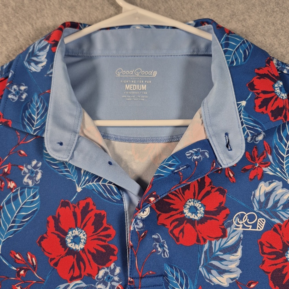 Good Good Golf Shirt Men's Medium Flowers Hawaiian Polo Performance GG